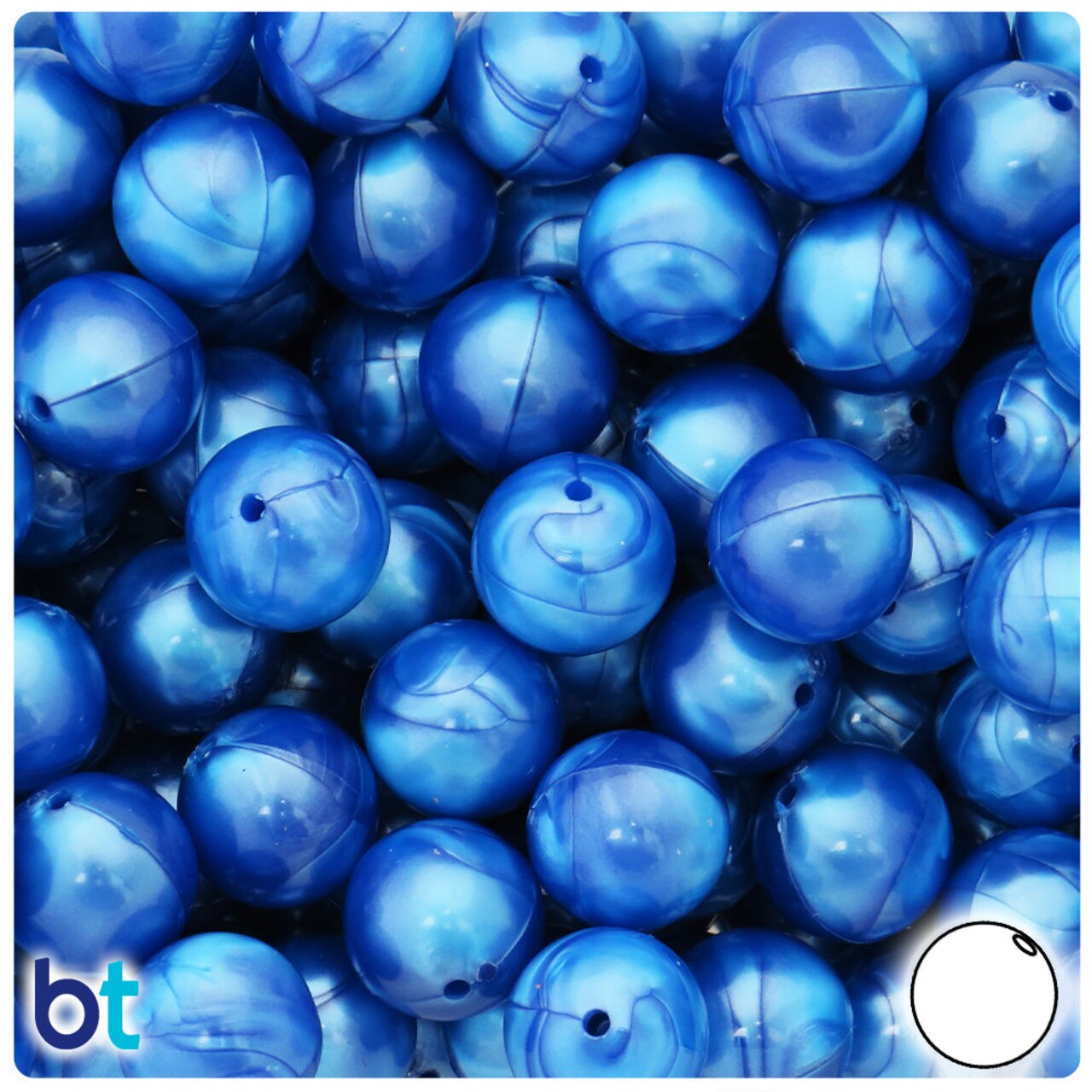 BeadTin Dark Blue Pearl 14mm Round Plastic Craft Beads (36pcs)